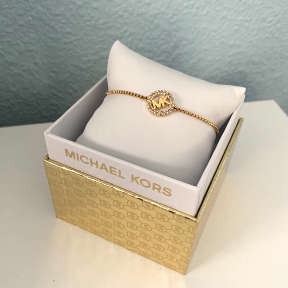 NWT authentic MK gold plated logo slider bracelet - Picture 2 of 5